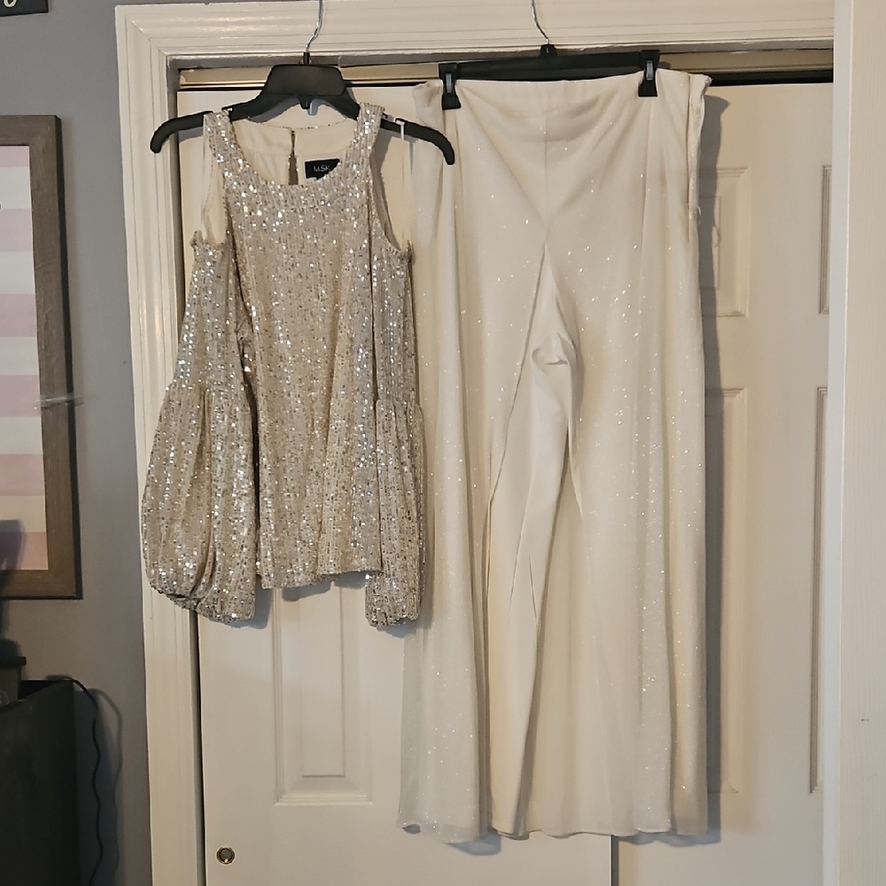 MSK Cream Sequin Pantsuit
